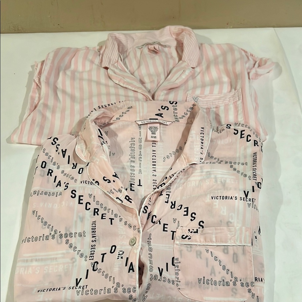 Victoria's Secret Sleeping Tops Classic Stripped button up and logo print size S
